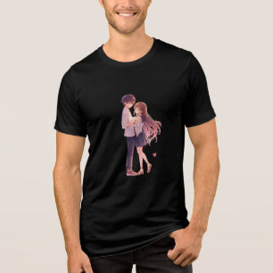 Romantic Anime Couple - Cute Aesthetic Lovers Art Tri-Blend Shirt