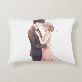 Romantic Anime Couple Embrace T-Shirt Accent Pillow