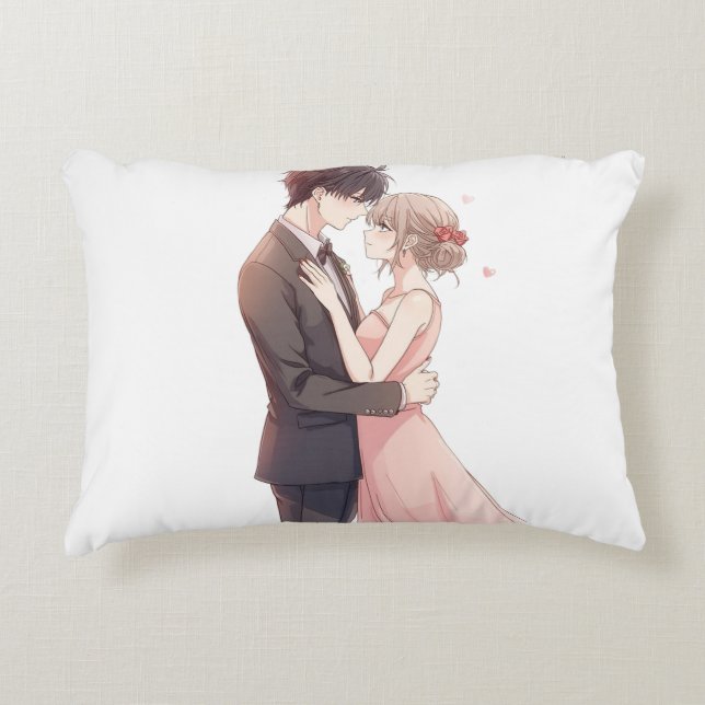 Romantic Anime Couple Embrace T-Shirt Accent Pillow (Front)