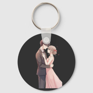 Romantic Anime Couple Embrace T-Shirt Keychain