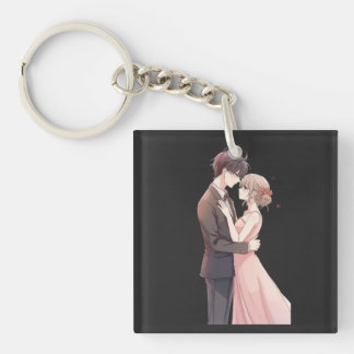Romantic Anime Couple Embrace T-Shirt Keychain