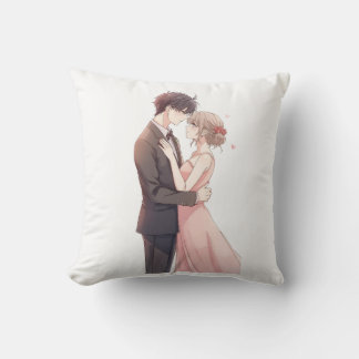 Romantic Anime Couple Embrace T-Shirt Throw Pillow