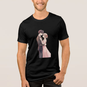 Romantic Anime Couple Embrace T-Shirt Tri-Blend Shirt