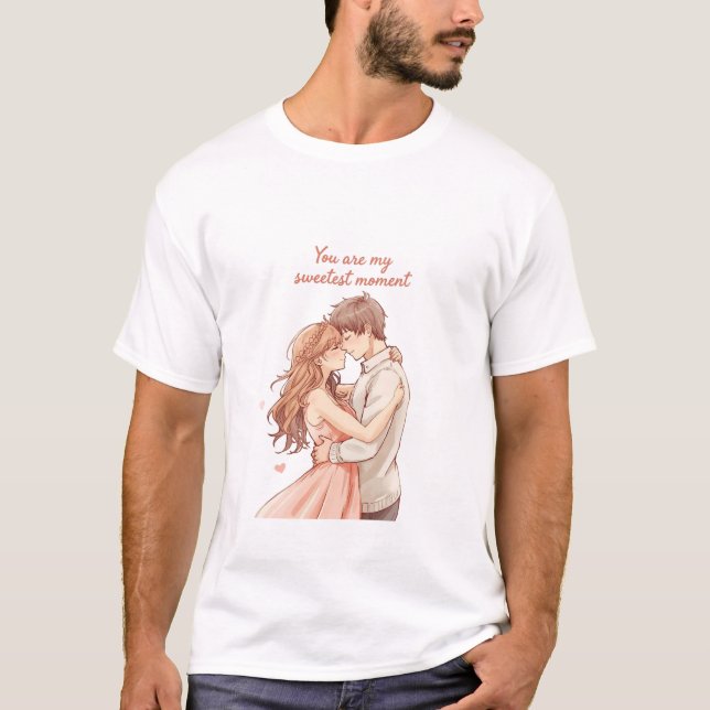 Romantic Anime Couple - Sweet Valentine Moment T-Shirt (Front)