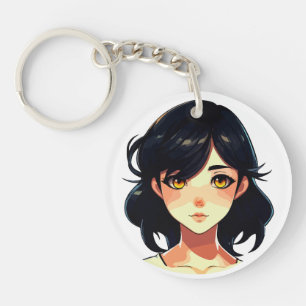 Romantic Anime Dream: Blue-Haired Beauty Keychain
