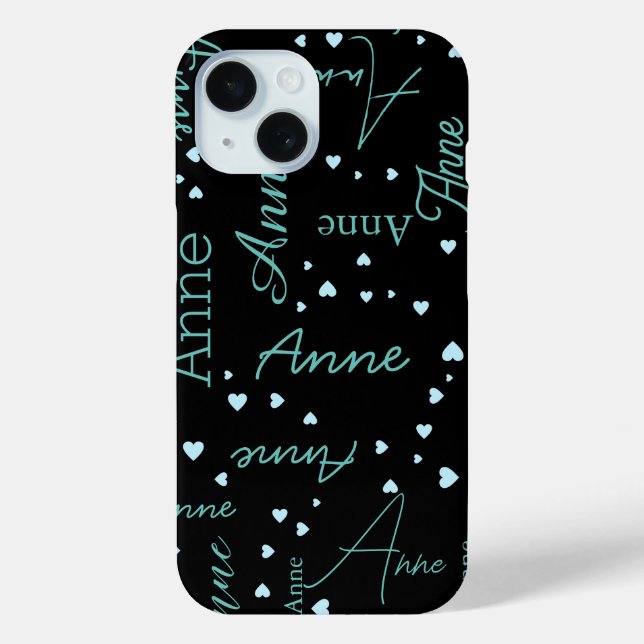 Romantic Anne (custom name) delicate blue hearts  Case-Mate iPhone Case (Back)