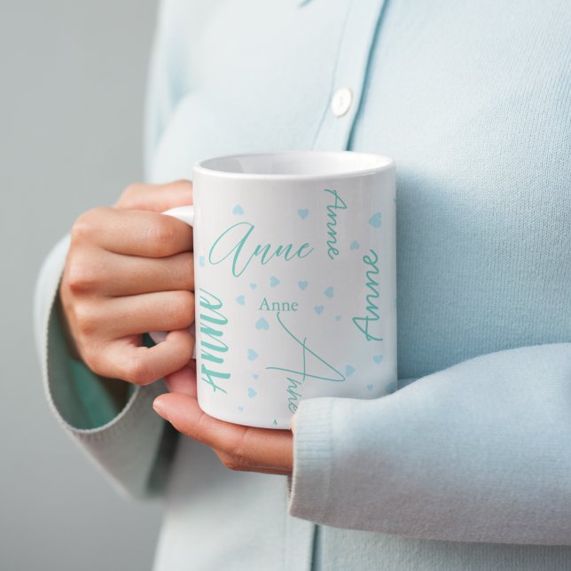 Romantic Anne (custom name) delicate blue hearts  Coffee Mug (Creator Uploaded)