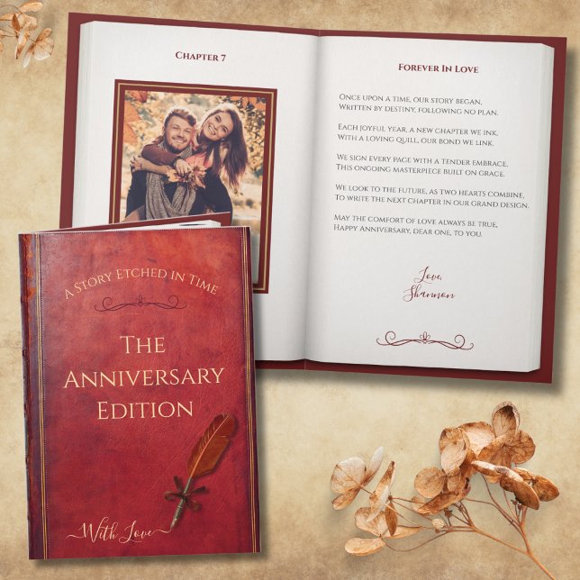 Romantic Anniversary Poem Storybook Couple Photo Card (Give your spouse a unique heirloom-quality gift with this antique storybook style anniversary card)