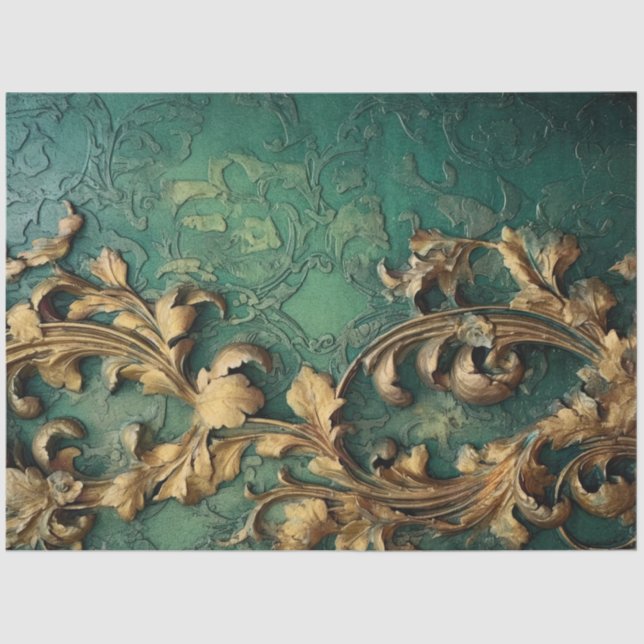 Romantic Antique Emerald and Gold Design Series 6 Tissue Paper (Front)