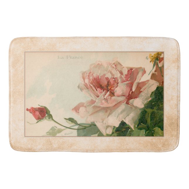 Romantic Antique Pink Rose Bath Mat (Front)