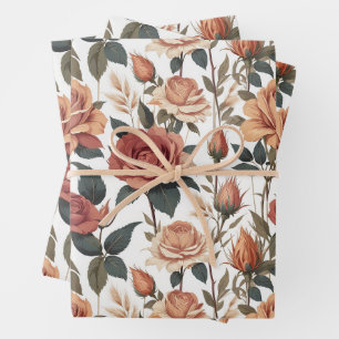 Romantic Antique Red Roses Cottagecore Floral Wrapping Paper Sheet