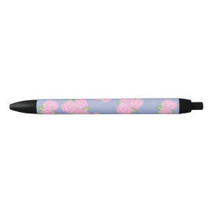 Romantic Antique Rose Design Black Ink Pen