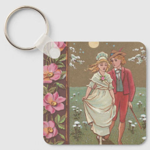 Romantic Antique Saint Valentine's Day Card, 1876 Keychain