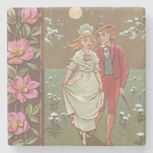 Romantic Antique Saint Valentine's Day Card, 1876 Stone Coaster