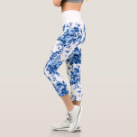 Romantic Antique Vintage Roses-Blue on White Capri Leggings<br><div class="desc">Elegant and classic antique vintage Delft blue roses on white background. Waistband colour is customizable.</div>