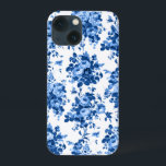 Romantic Antique Vintage Roses-Blue on White iPhone 13 Mini Case<br><div class="desc">Elegant and classic antique vintage Delft blue roses on white background.</div>