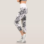 Romantic Antique Vintage Roses-Grey on White Capri Leggings<br><div class="desc">Elegant seamless antique vintage monochrome grey roses on white background. Waistband colour is customizable.</div>