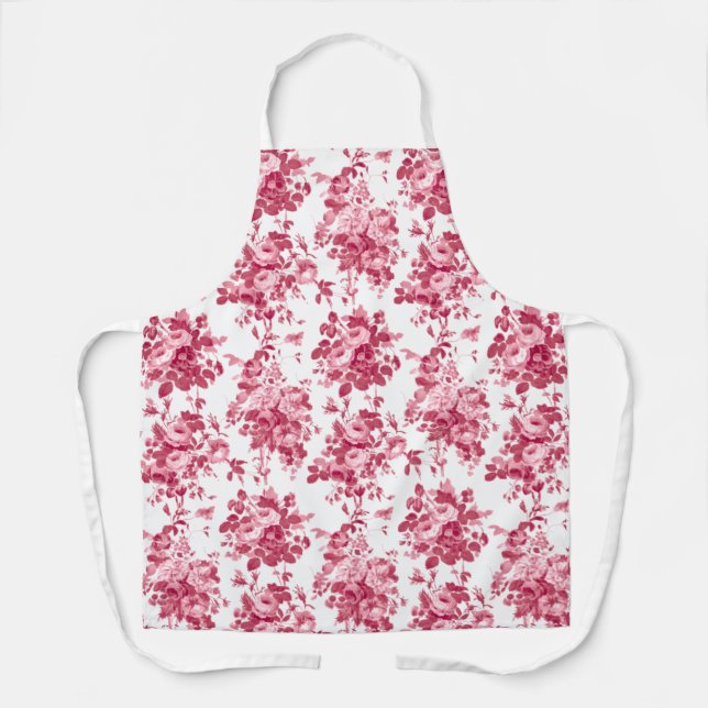 Romantic Antique Vintage Roses-Pink on White Apron (Front)