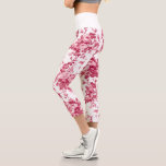 Romantic Antique Vintage Roses-Pink on White Capri Leggings<br><div class="desc">Elegant seamless antique vintage monochrome pink roses on white background. Waistband colour is customizable.</div>