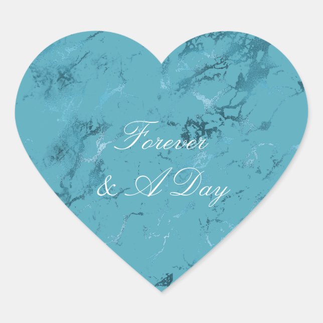 Romantic Aqua Blue Marble Wedding Heart Sticker (Front)