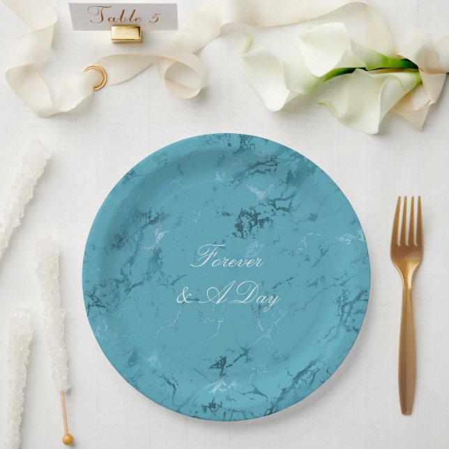 Romantic Aqua Blue Marble Wedding Paper Plate (Wedding)