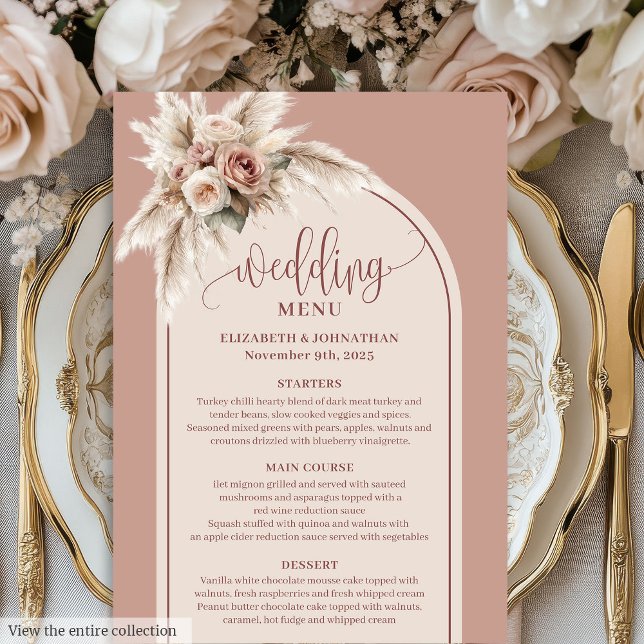 Romantic Arch Pastel Pink Pampas Sage Floral Menu (Romantic Arch Pastel Pink Pampas Floral Wedding Menu)