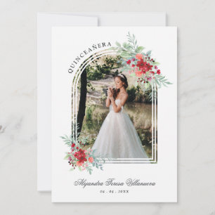 Romantic Arch Spanish Quinceañera Photo Floral Invitation