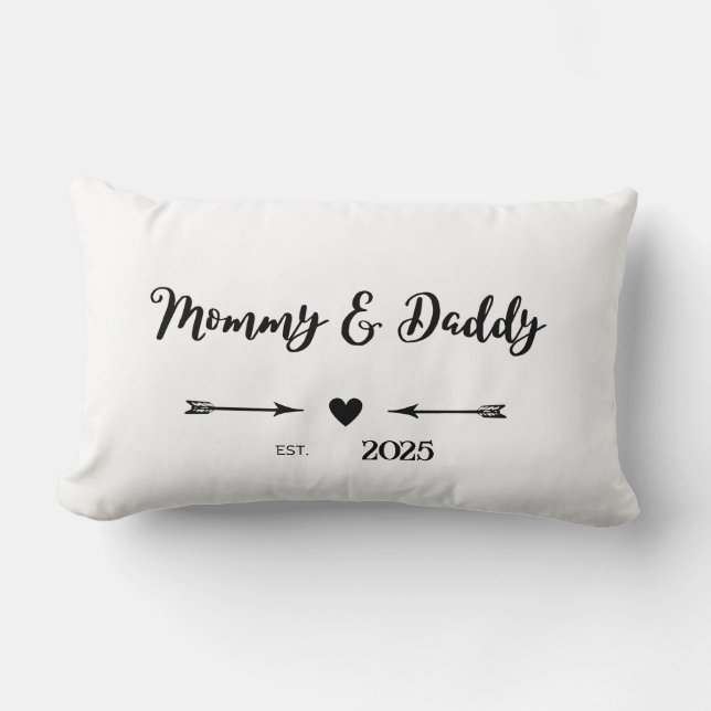 Romantic Arrow & Heart New Parent Keepsake Lumbar Pillow (Front)