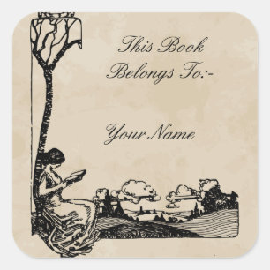 Romantic Art Nouveau Bookplate to Personalize Square Sticker