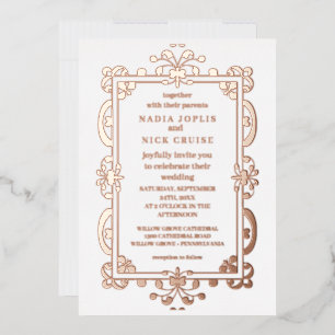 romantic art nouveau wedding rose gold  foil invit