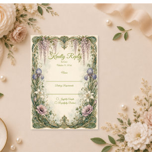 Romantic Art Nouveau Wisteria Garden Wedding RSVP Card