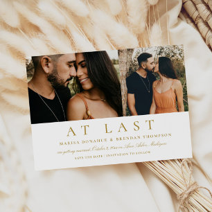 Romantic At Last Two Photo Antique Gold Wedding Save The Date