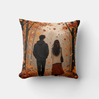 Romantic Autumn Couple In Golden Forest Pillow