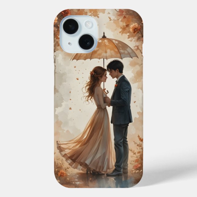 Romantic Autumn Couple Under Umbrella – Love Art I Case-Mate iPhone Case (Back)