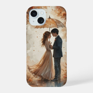 Romantic Autumn Couple Under Umbrella – Love Art I iPhone 15 Case