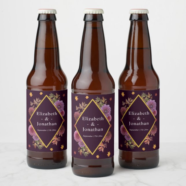 Romantic Autumn Dahlia Wedding Beer Bottle Label (Bottles)