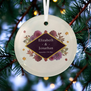 Romantic Autumn Dahlia Wedding Glass Ornament