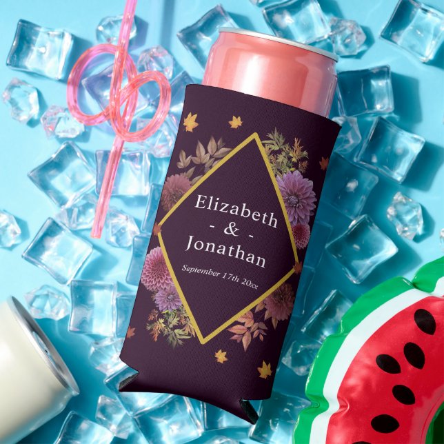 Romantic Autumn Dahlia Wedding Seltzer Can Cooler (In Situ Summer)