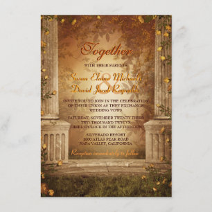 Romantic Autumn Leaves and Columns Wedding Invite