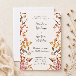 Romantic Autumn Meadow Watercolor Wildflowers Invitation