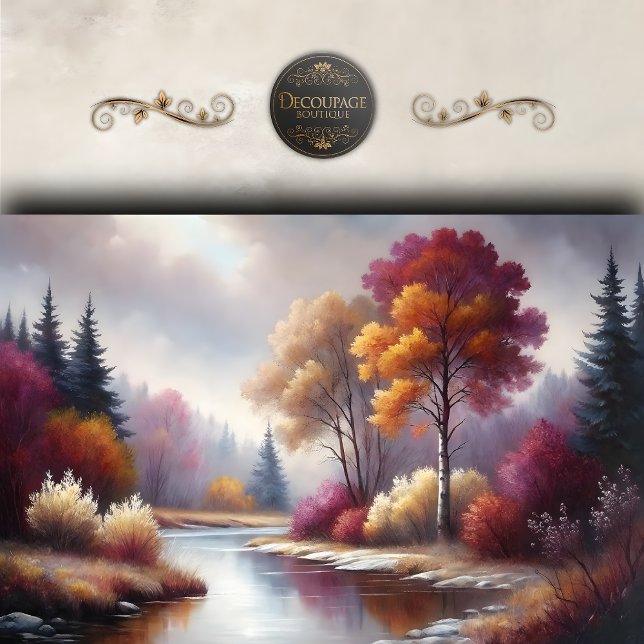 Romantic Autumn River Scene Landscape Decoupage Tissue Paper (Romantic Autumn River Scene Landscape Decoupage Tissue Paper)