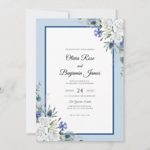 Romantic Azure Blossom Wedding Invitation