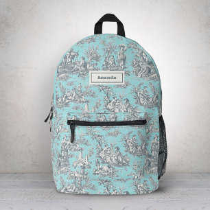 Romantic Baby Blue Vintage Toile de Jouy Scene Printed Backpack
