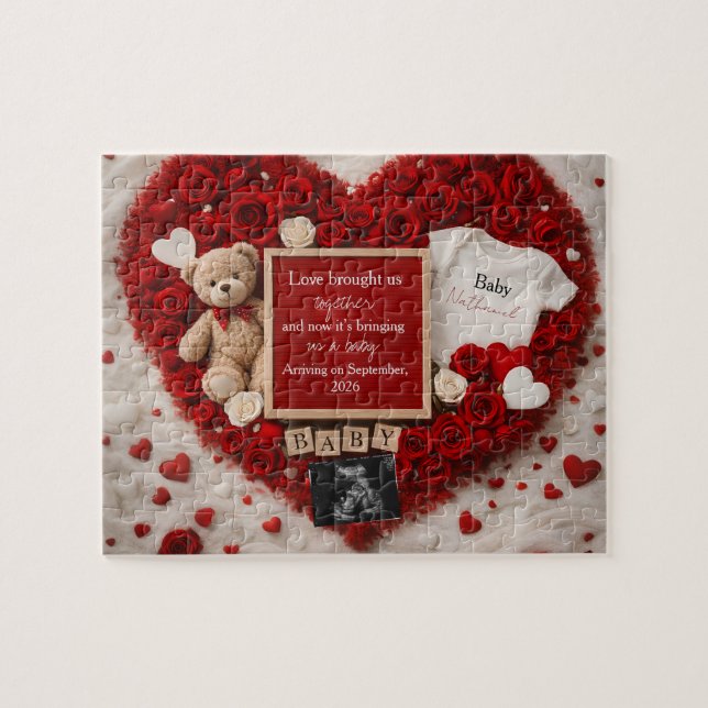 Romantic baby reveal pregnancy announcement gift  jigsaw puzzle (Horizontal)