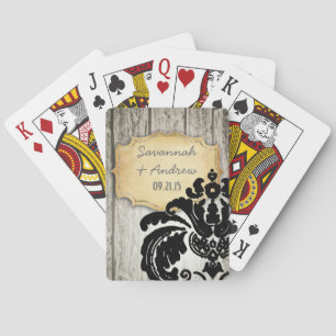 Romantic Barn Wood Vintage Gold Black Damask Playing Cards