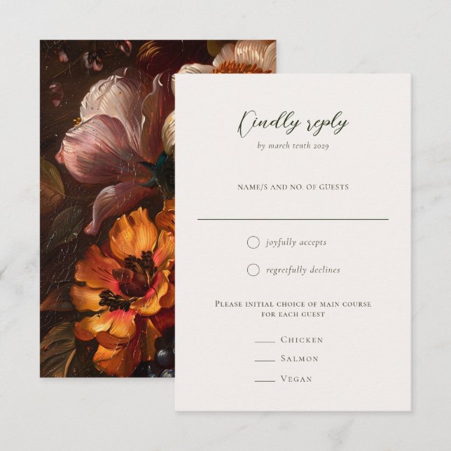 Romantic Baroque Floral Painting Wedding RSVP Card (Front/Back)