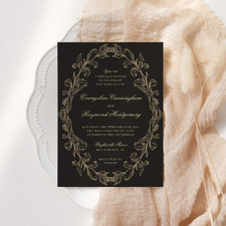 Romantic Baroque Ornate Frame Black Wedding Invitation