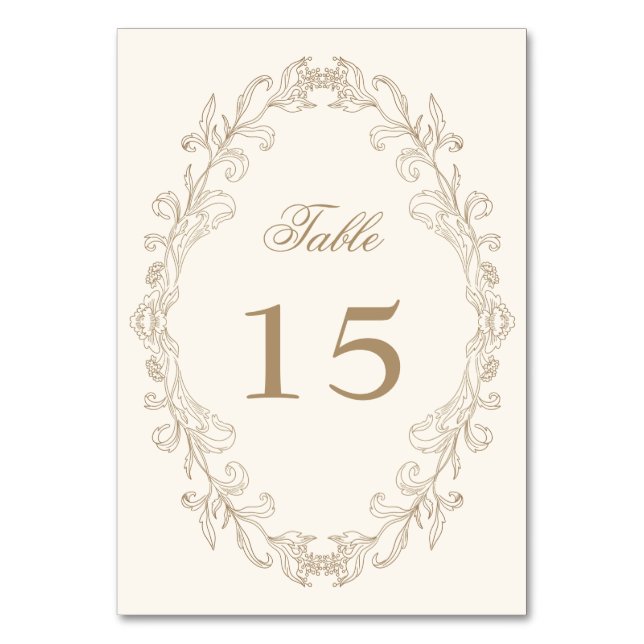 Romantic Baroque Ornate Frame Wedding Table Number (Front)