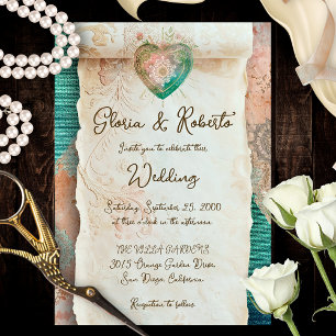 Romantic Baroque Scroll Sacred Heart Invitation