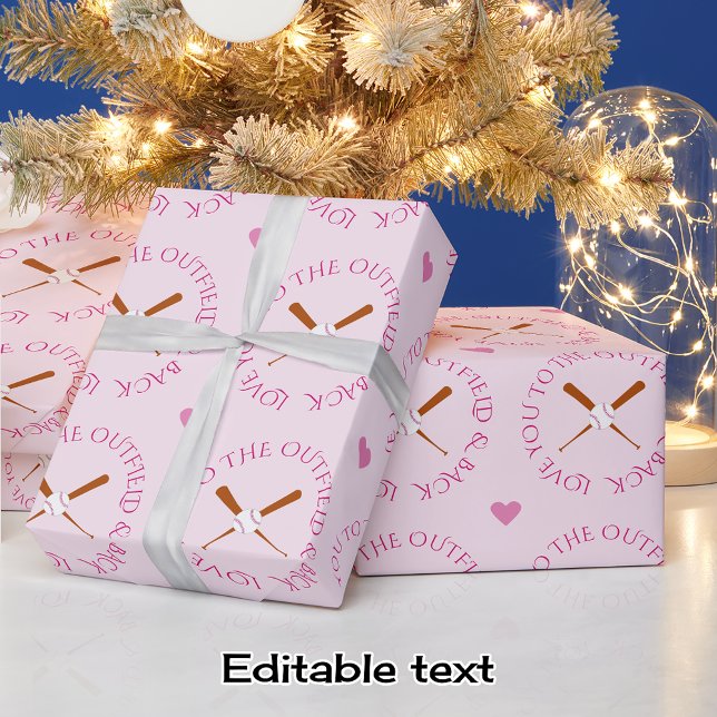 Romantic baseball custom text pink wrapping paper (Creator Uploaded)